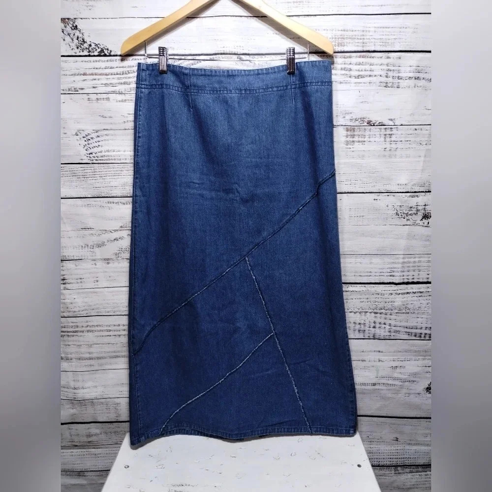 Vanderbilt Denim Maxi Skirt Medium Blue size 12‎ Patchwork Y2K